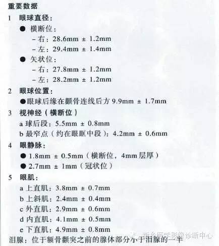 眼眶的一些正常数据